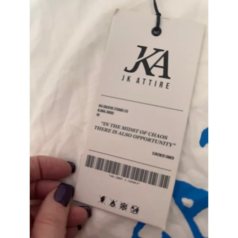 Men's JK Attire NWT Falling White & Blue Short Sleeve Cotton T-Shirt Size L - Picture 3 of 5